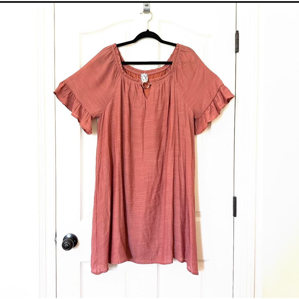 Naif Anthropologie Rust Colored Boho Shift Dress … - image 1
